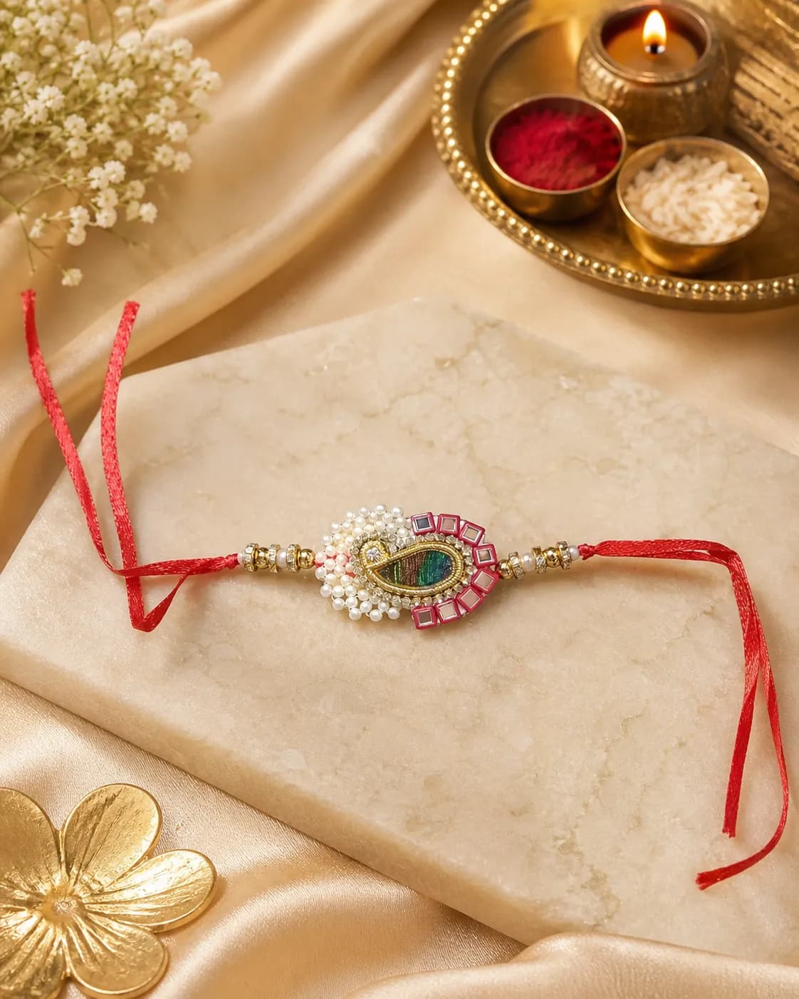 Red Peacock-Style Rakhi