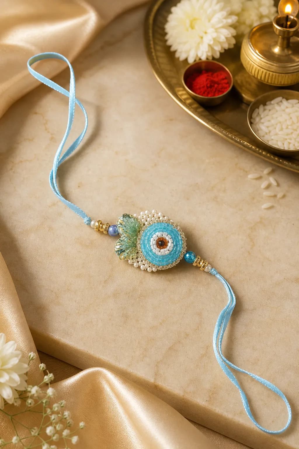 Blue Pearl Circular Rakhi