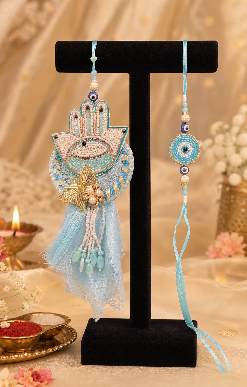 Premium Blue Hand-Motif Lumba Set