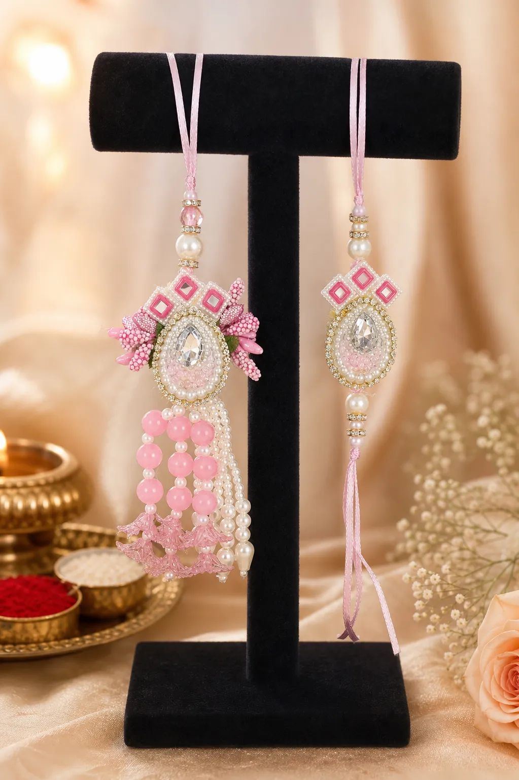 Pink Pearl & Bead Lumba Set