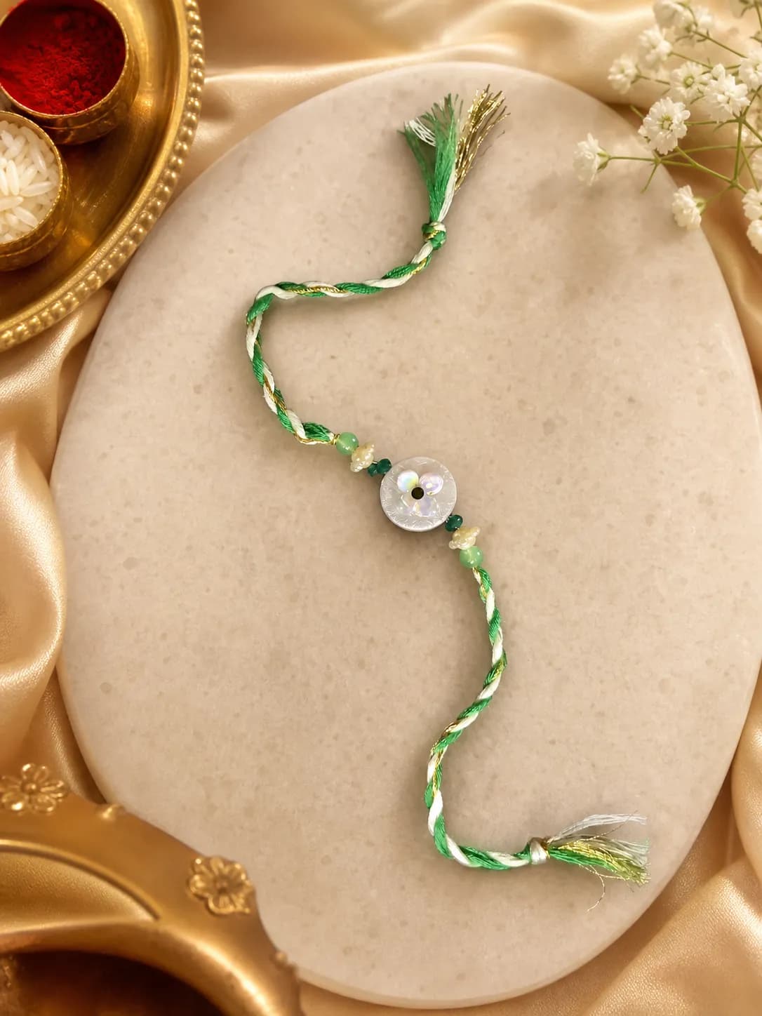 Green Shell Floral Rakhi