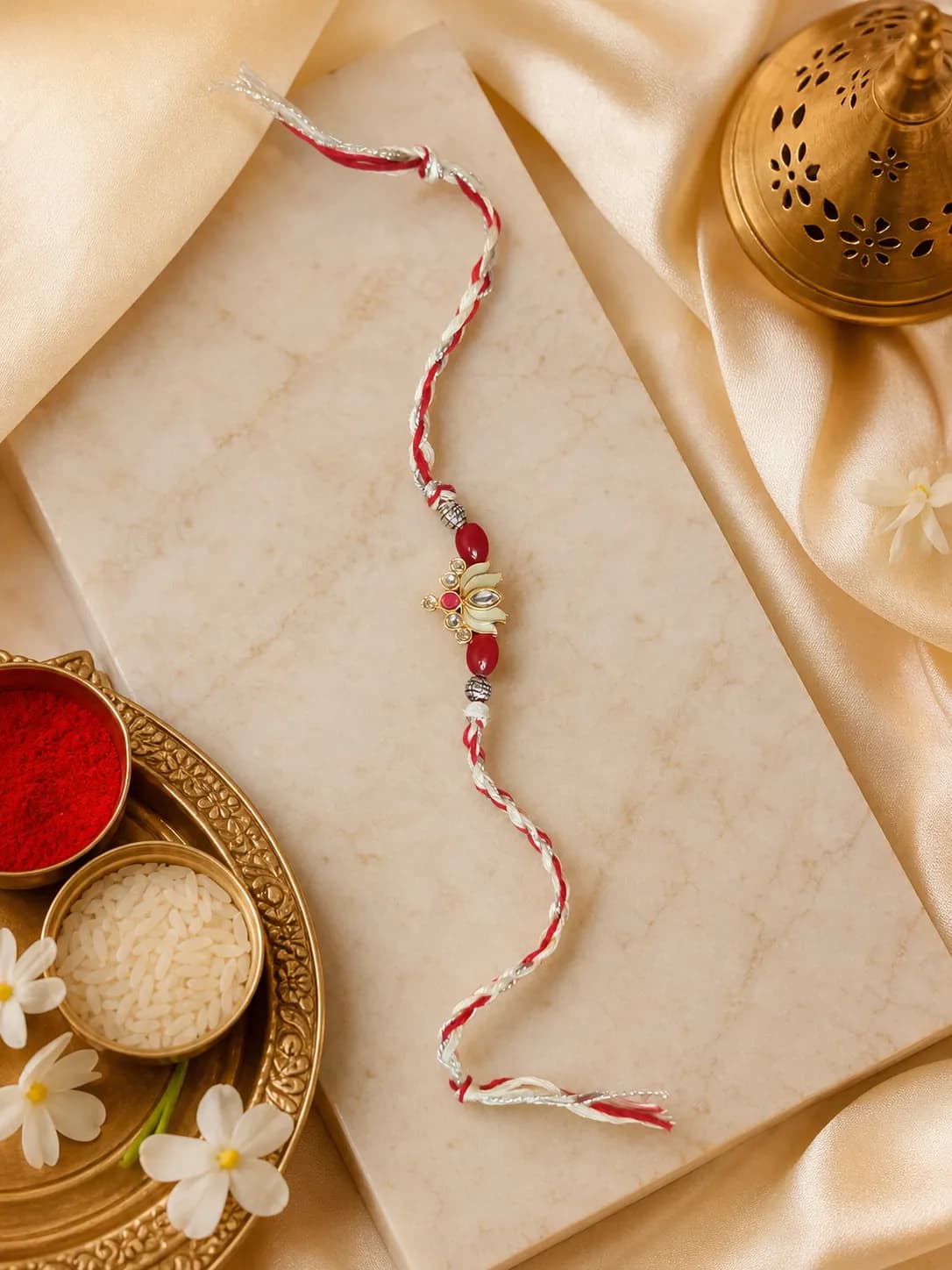 Red Traditional Lotus Rakhi