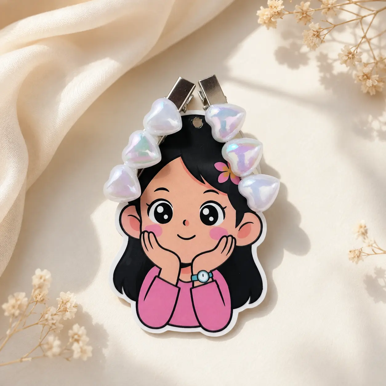 Pearl Glow Heart Hair Clip Set