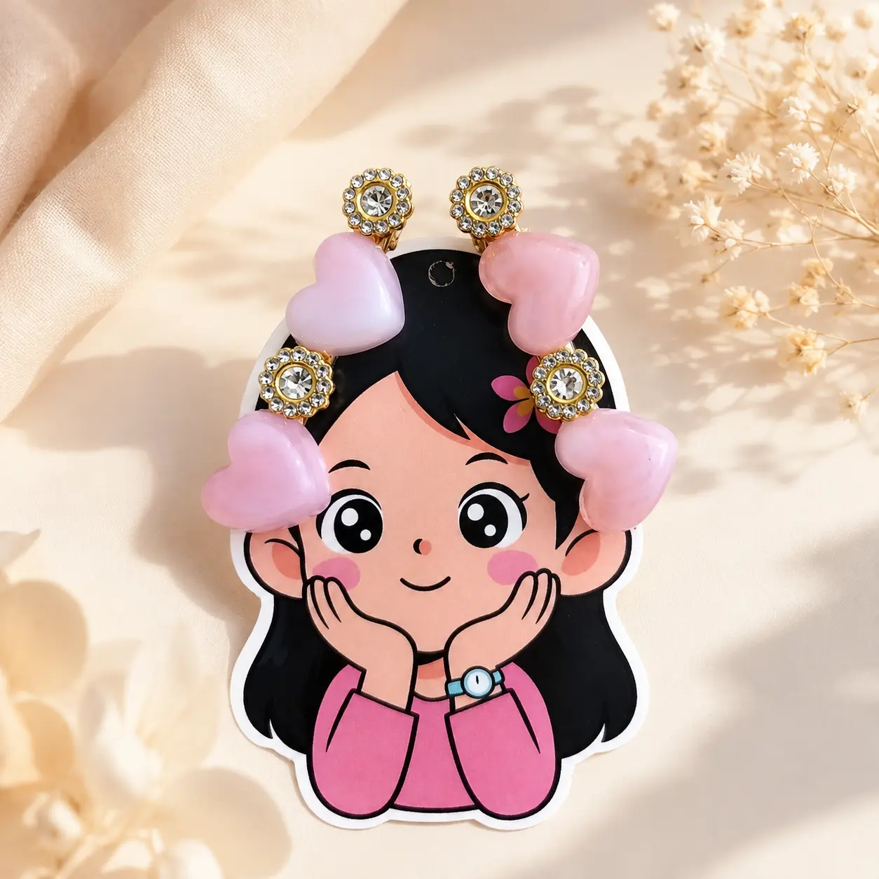Blush Crystal Heart Hair Clip Set